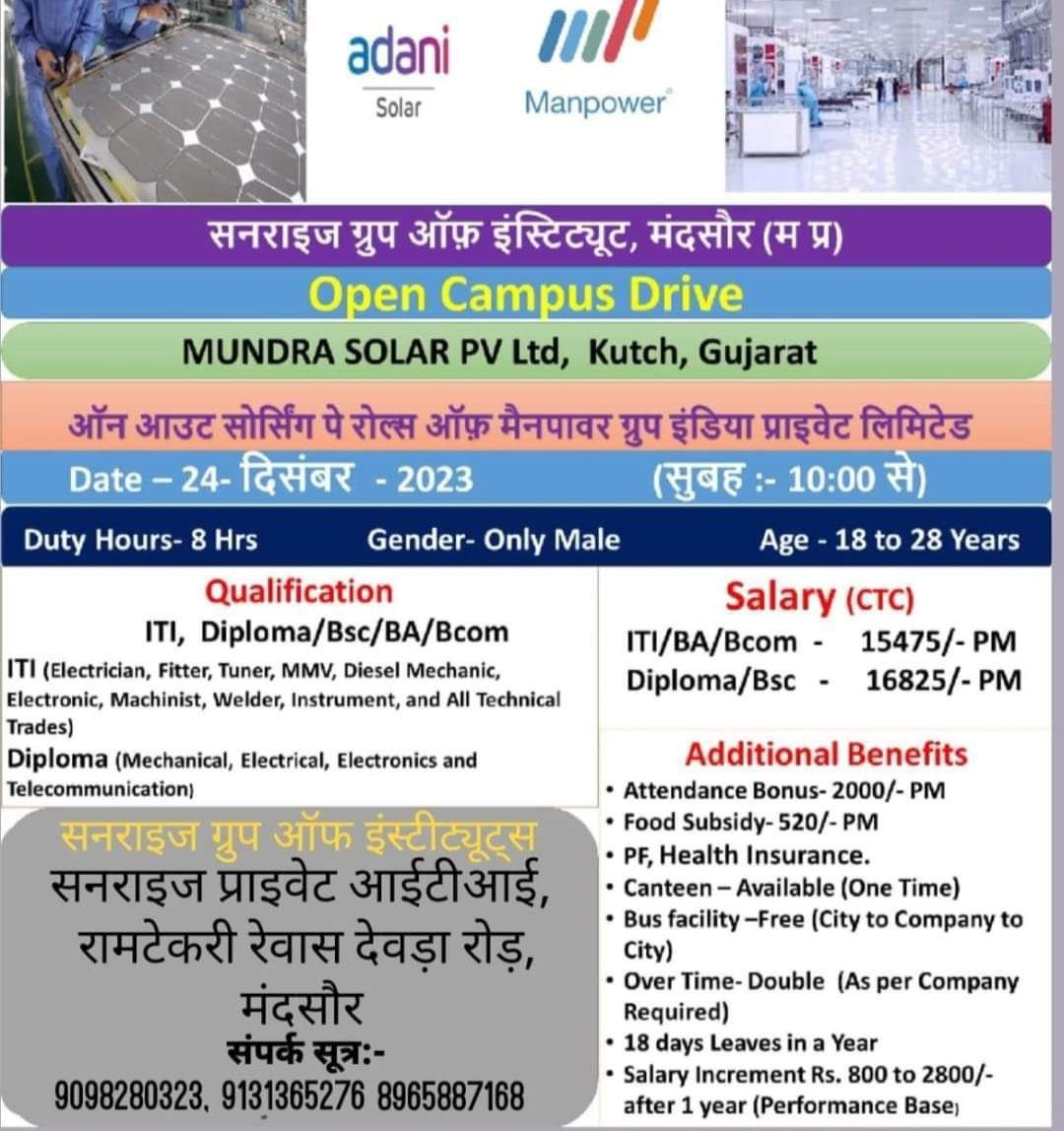 Mundra Solar Recruitment 2024 : Mundra Solar Open Campus Drive - Pahle Job